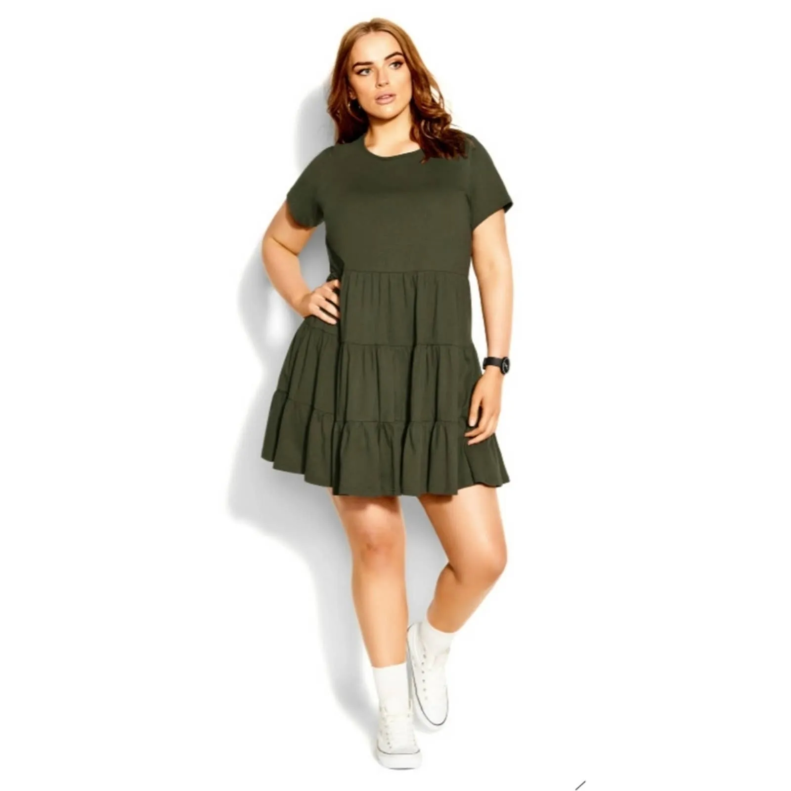 City Chic CCX Sweet Tier Cotton T Shirt Dress