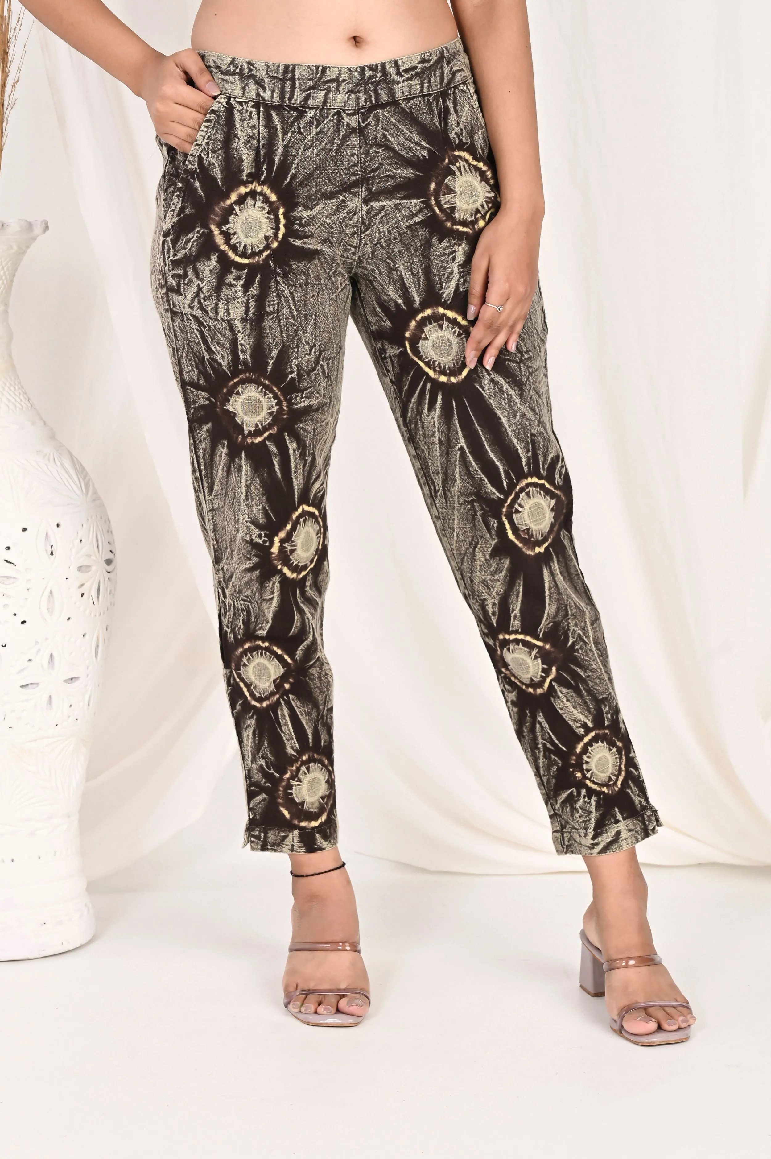 COFFEE BROWN BANDHEJ COTTON PANTS