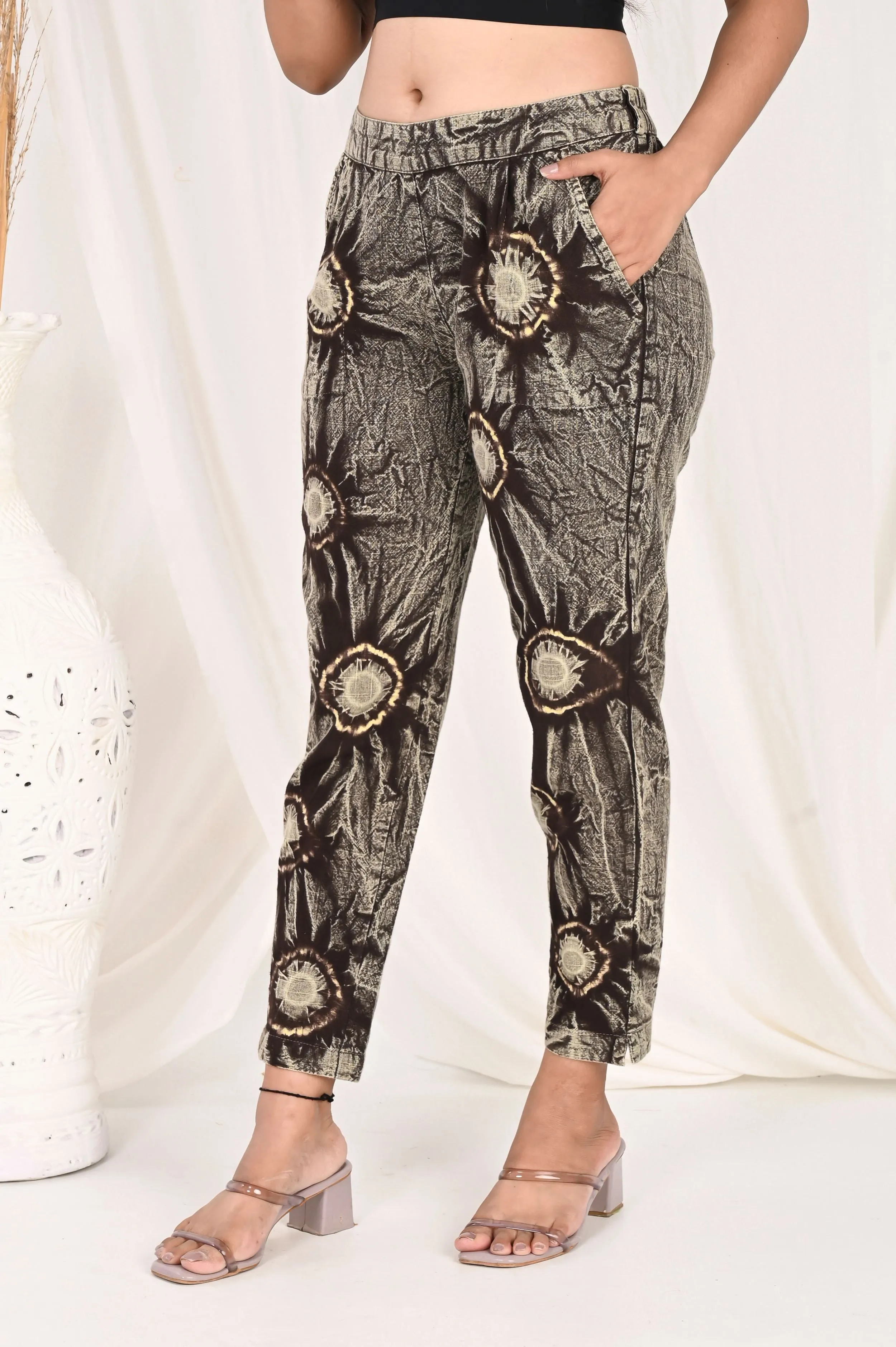 COFFEE BROWN BANDHEJ COTTON PANTS