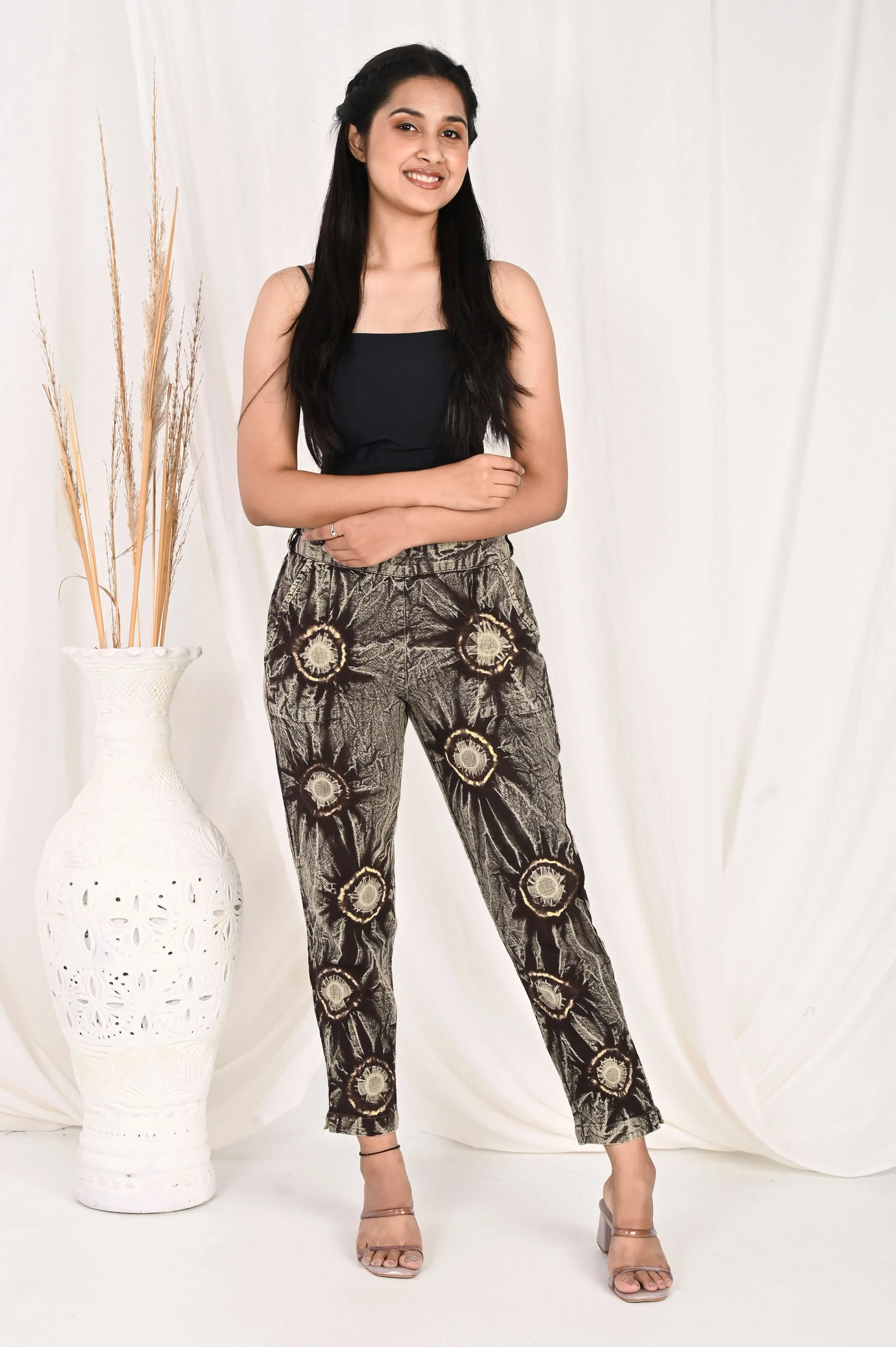 COFFEE BROWN BANDHEJ COTTON PANTS