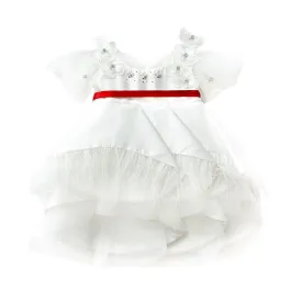 Constanza White Ceremony  Dress with Red Bow