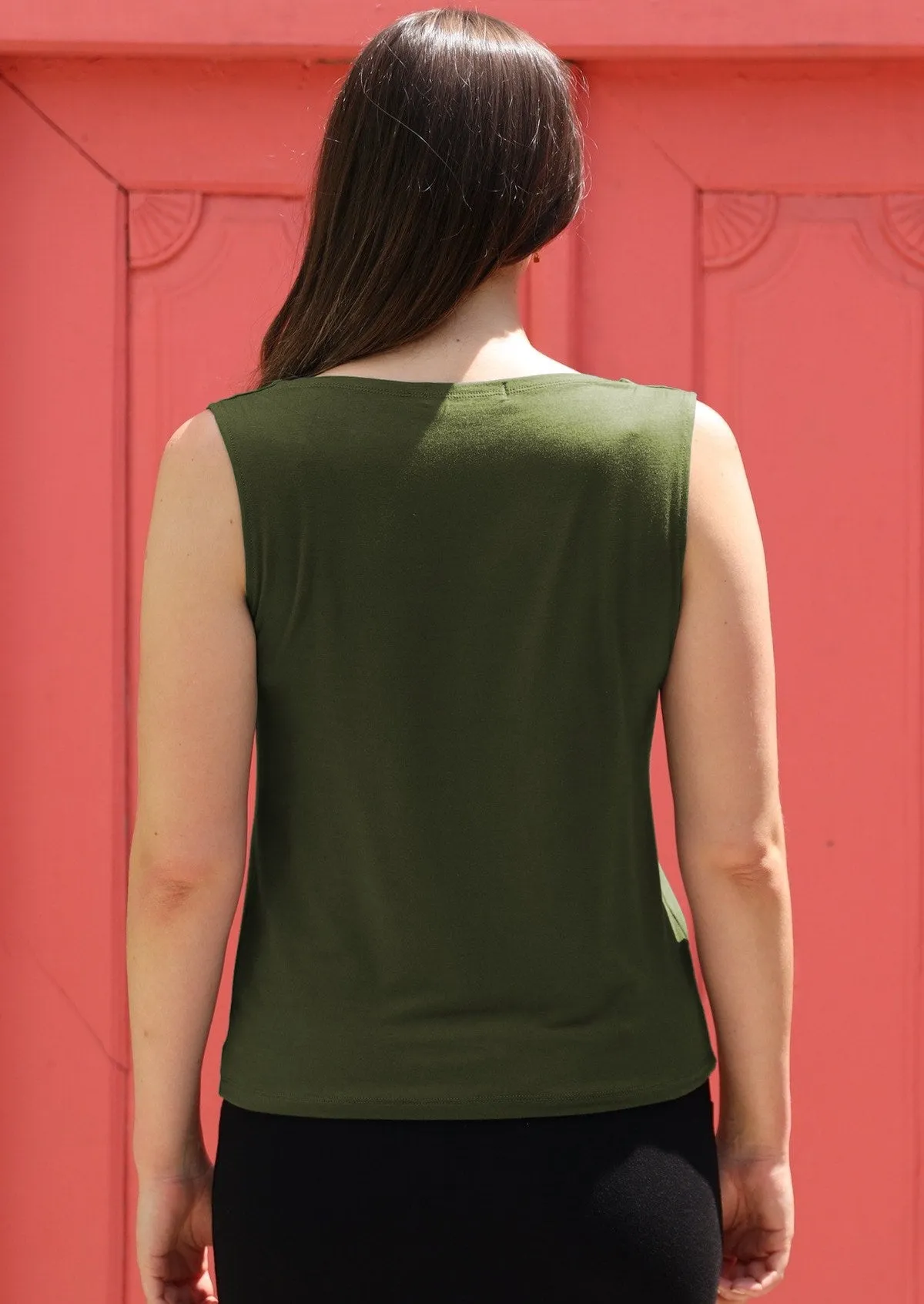 Cowl Neck Singlet Top Olive