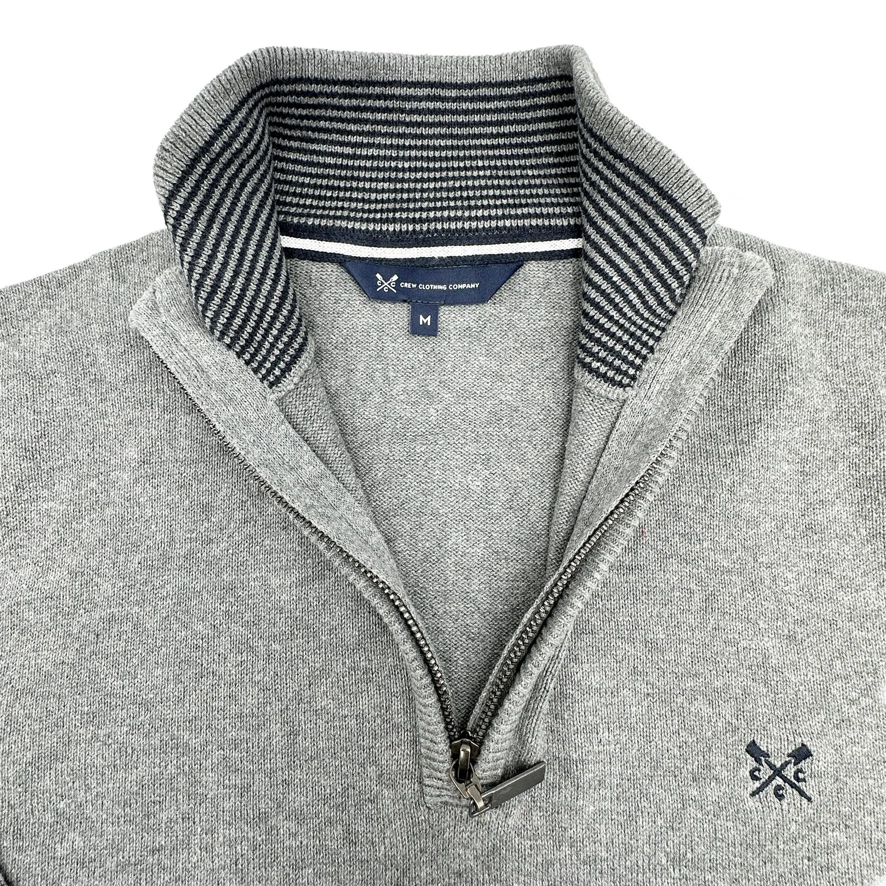 Crew Clothing Mens Knitted Jumper Long Sleeve Half Zip Light Grey