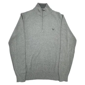 Crew Clothing Mens Knitted Jumper Long Sleeve Half Zip Light Grey