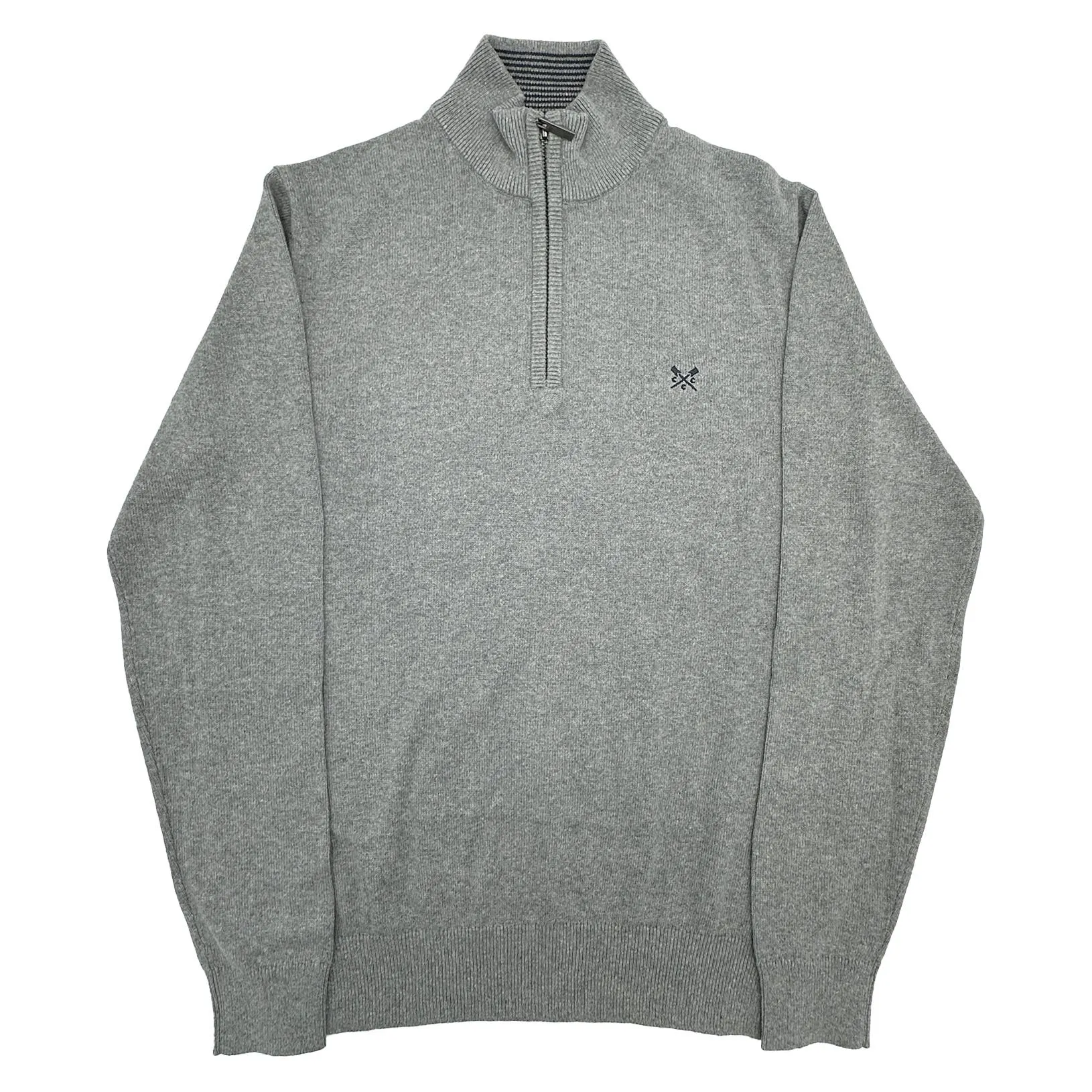 Crew Clothing Mens Knitted Jumper Long Sleeve Half Zip Light Grey