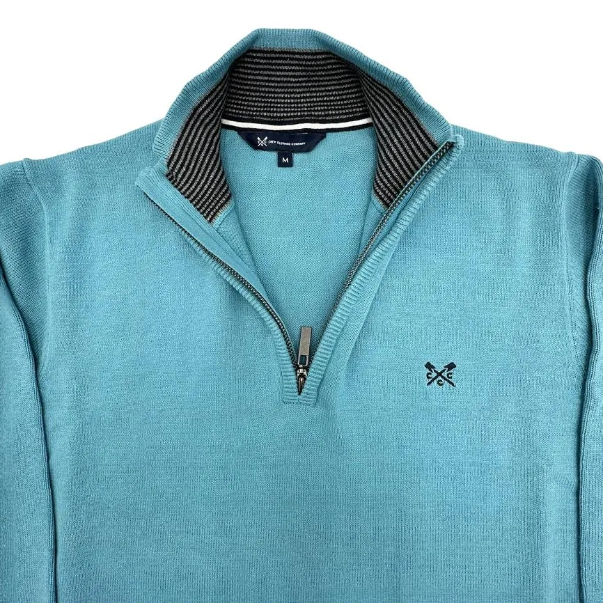 Crew Clothing Mens Knitted Jumper Long Sleeve Half Zip Turquoise
