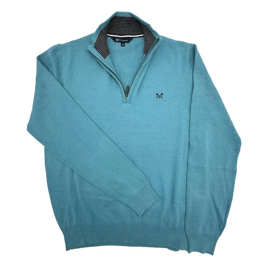 Crew Clothing Mens Knitted Jumper Long Sleeve Half Zip Turquoise
