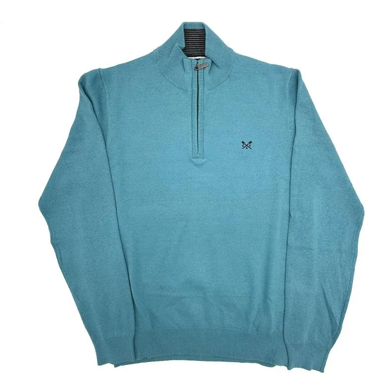 Crew Clothing Mens Knitted Jumper Long Sleeve Half Zip Turquoise