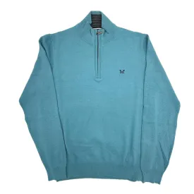 Crew Clothing Mens Knitted Jumper Long Sleeve Half Zip Turquoise