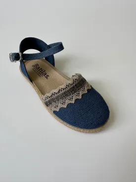 Denim blue alpargata with beige macrame details
