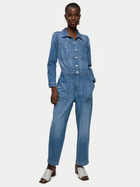 Denim Button Through Jumpsuit | Mid Blue