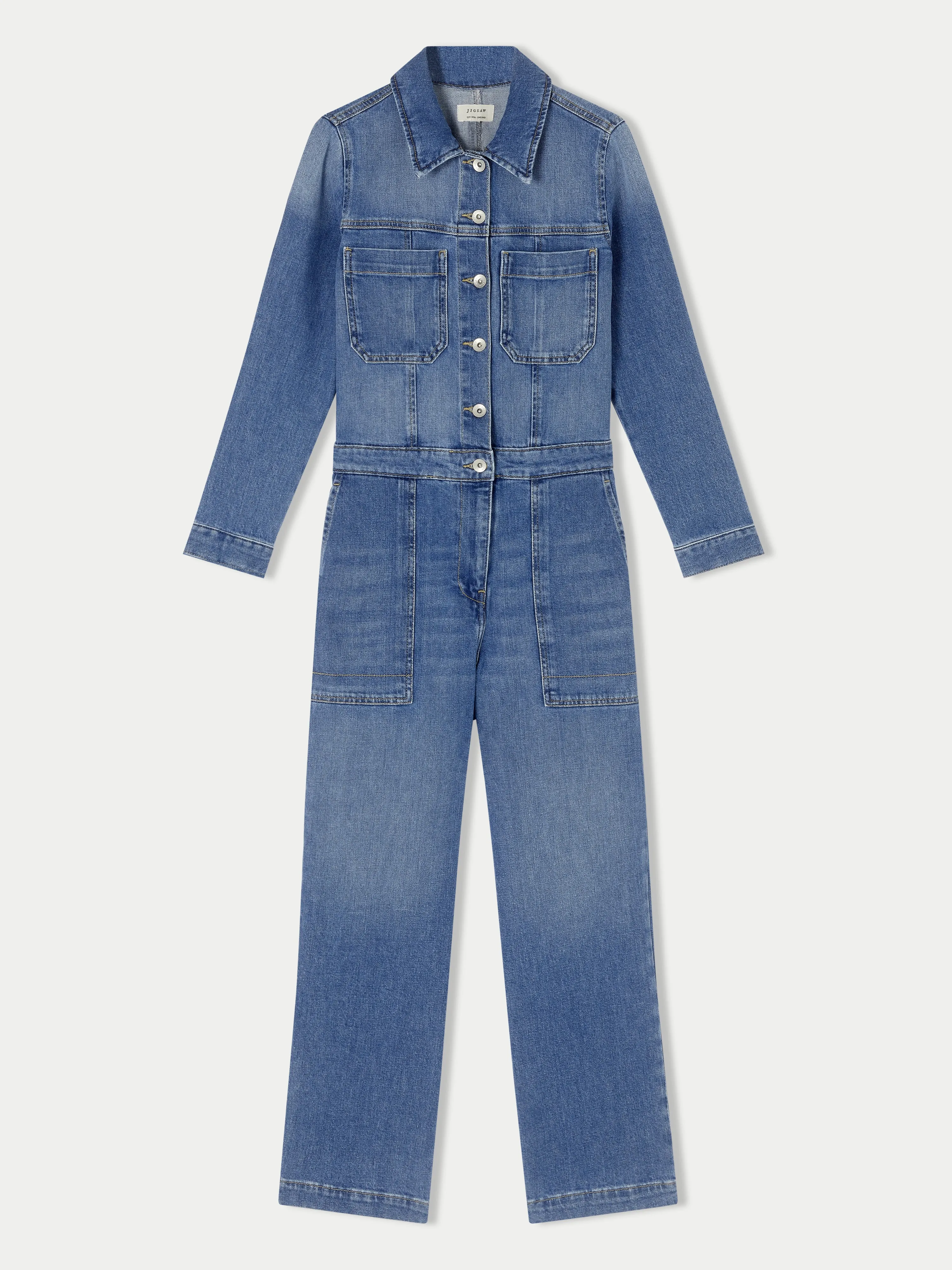 Denim Button Through Jumpsuit | Mid Blue