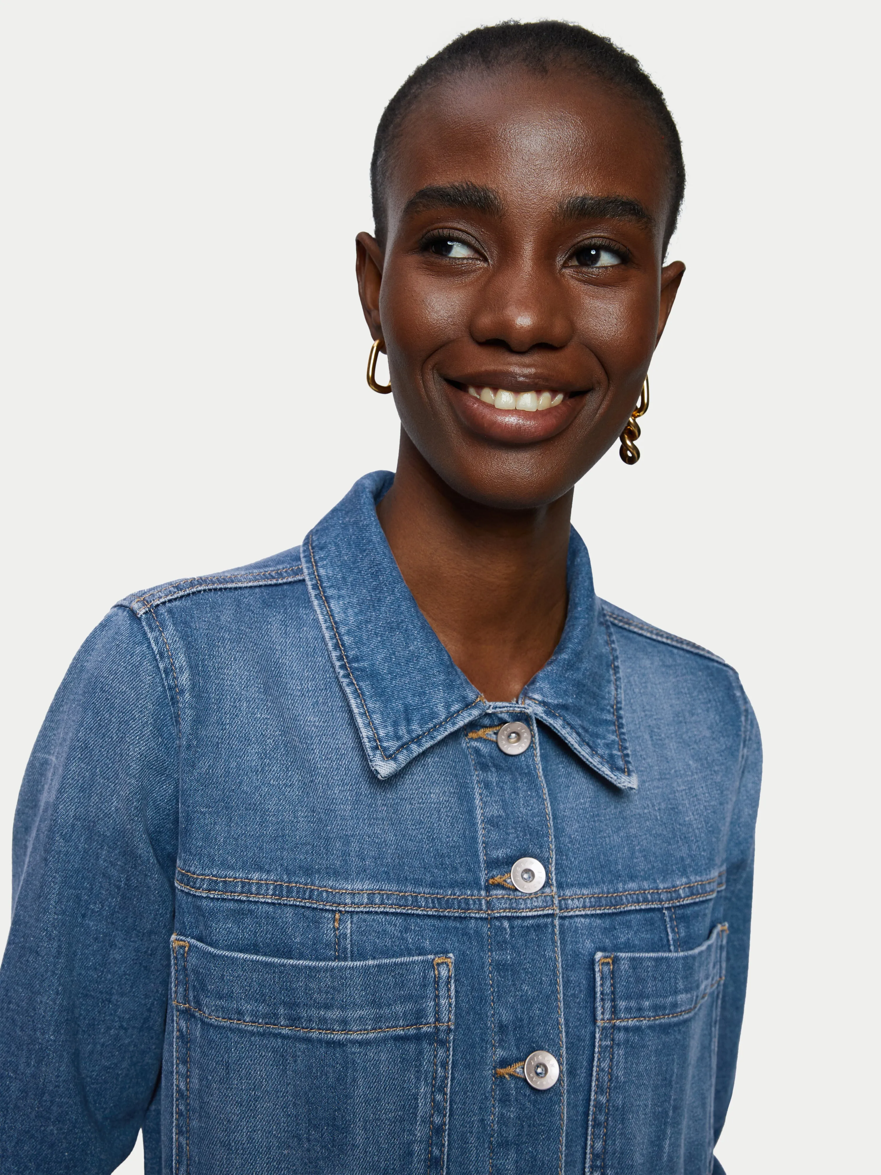 Denim Button Through Jumpsuit | Mid Blue