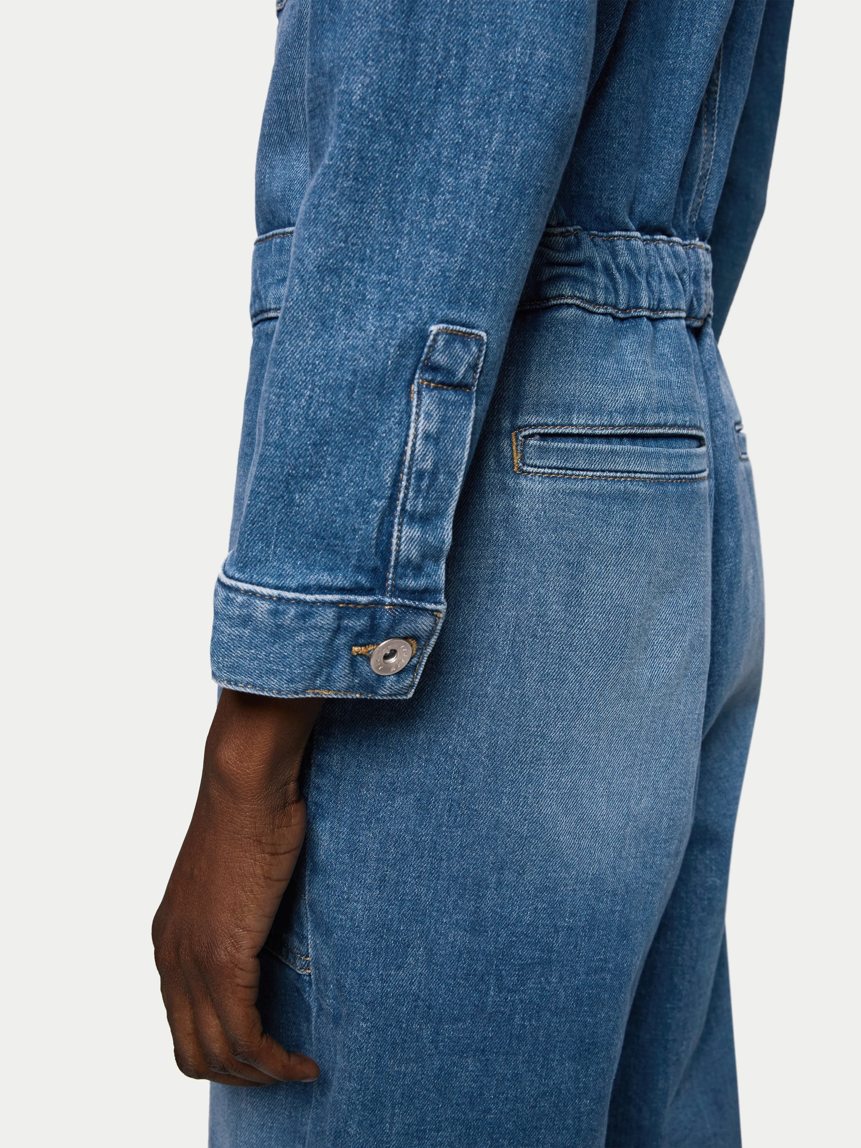 Denim Button Through Jumpsuit | Mid Blue