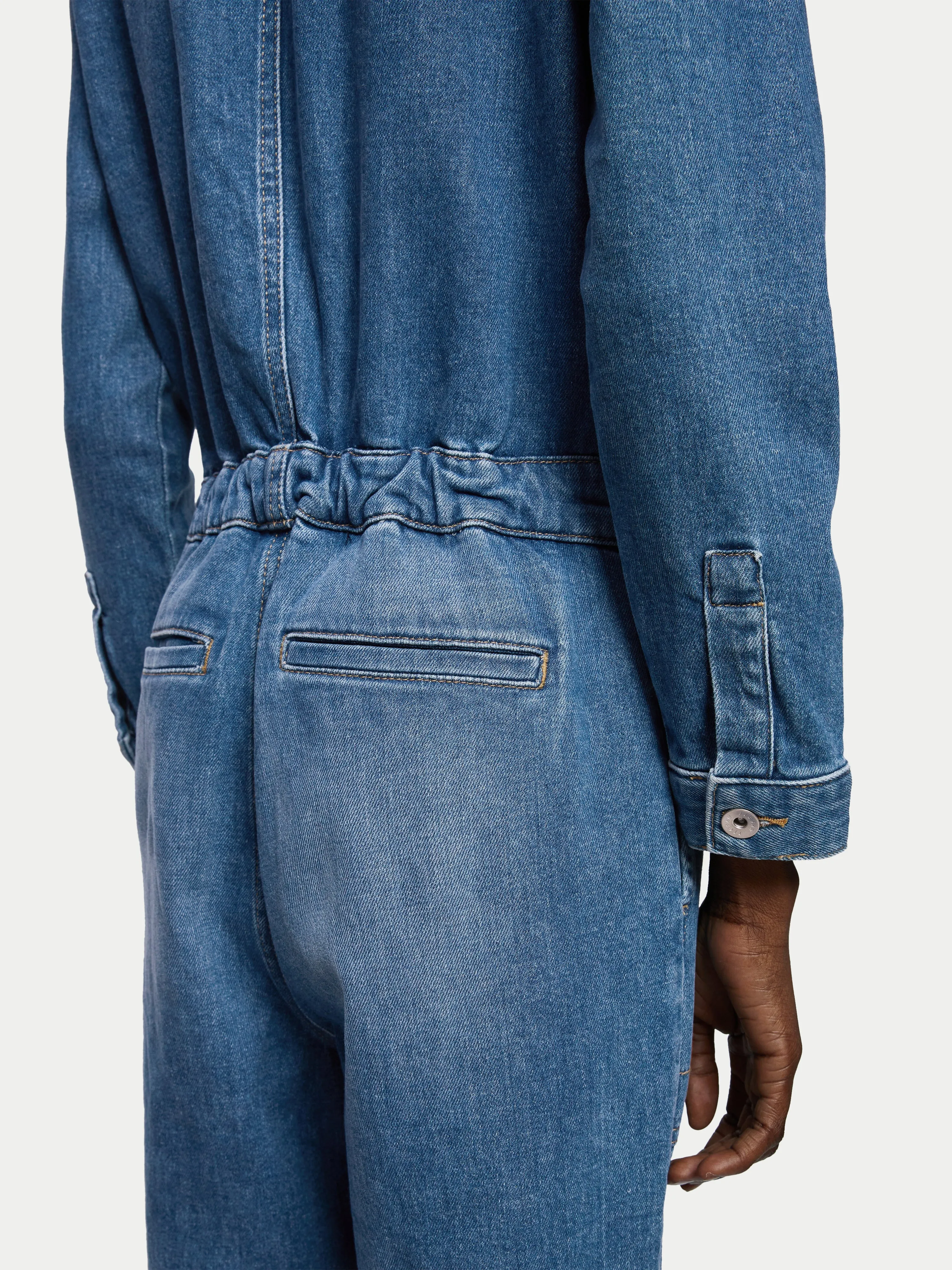 Denim Button Through Jumpsuit | Mid Blue