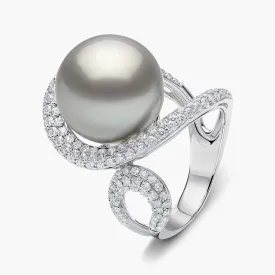 Duchess 18K Gold Tahitian and Diamond Curve Ring
