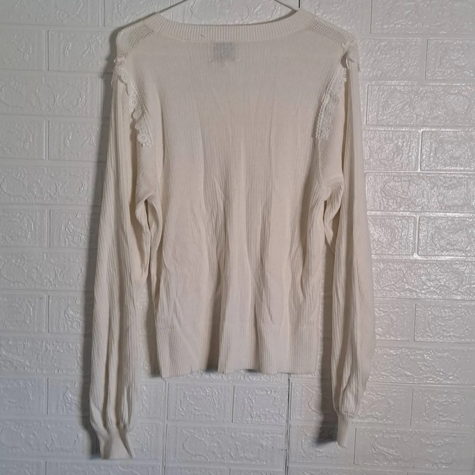 ELIE TAHARI Silk Blend Open Knit Sweater Large Ivory