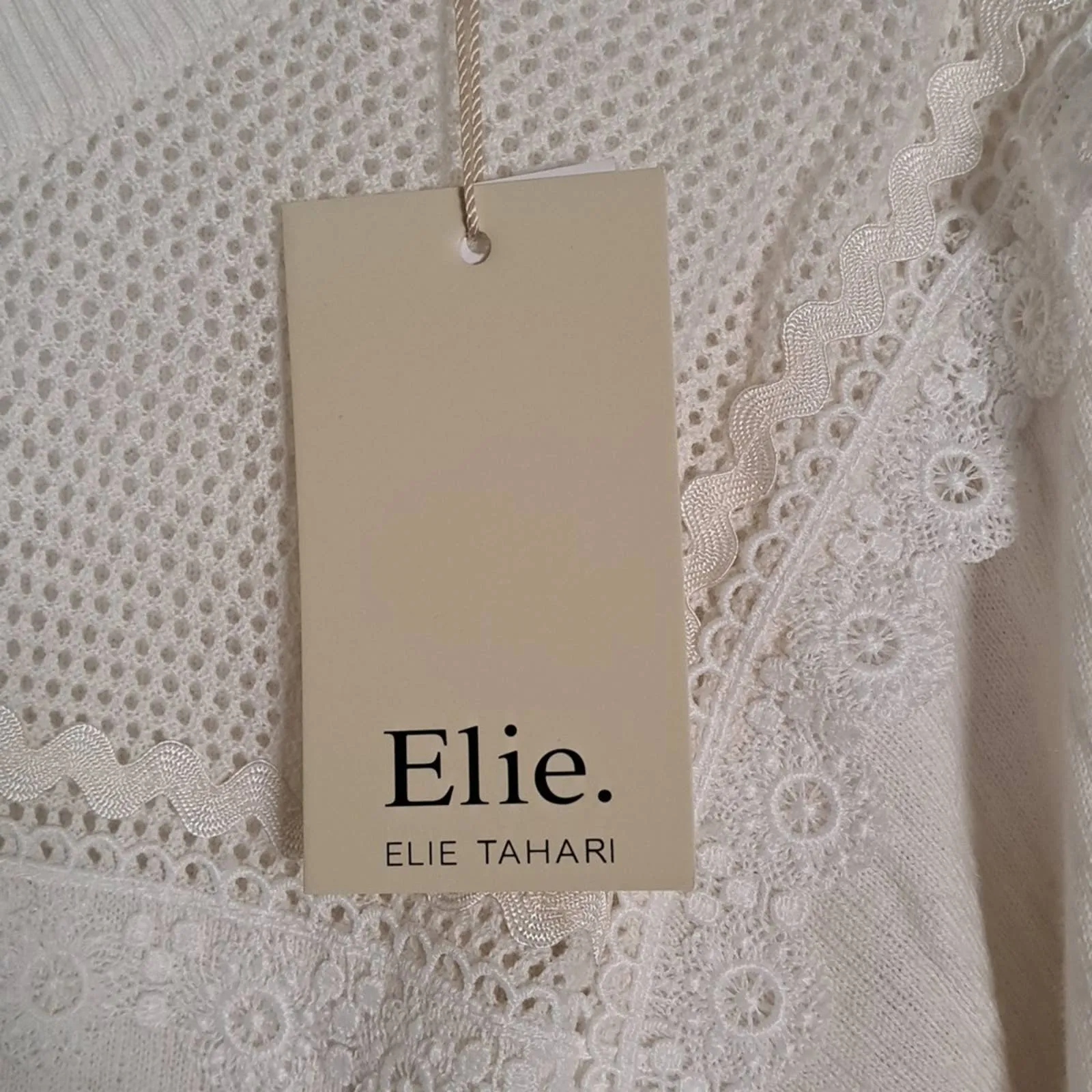 ELIE TAHARI Silk Blend Open Knit Sweater Large Ivory