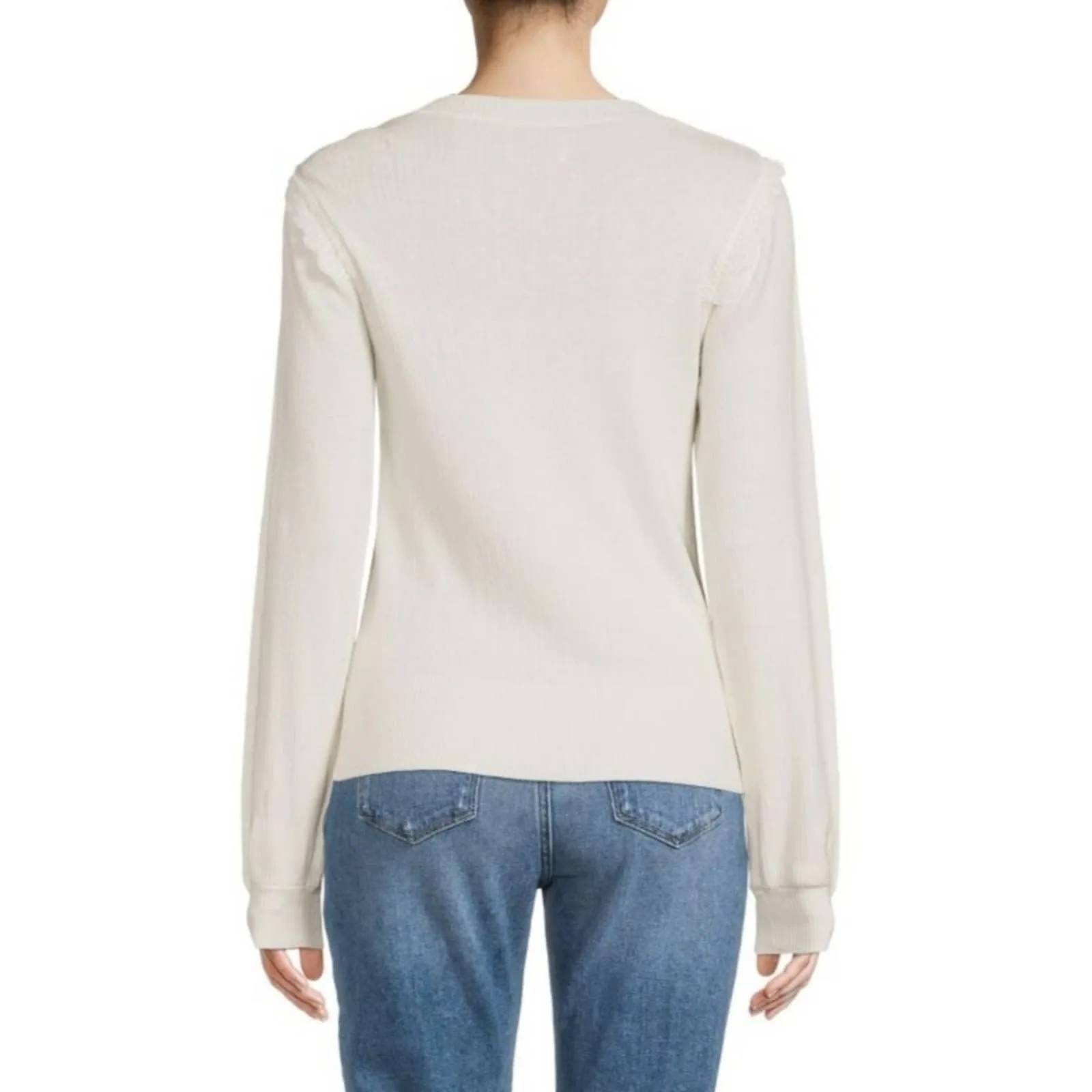 ELIE TAHARI Silk Blend Open Knit Sweater Large Ivory