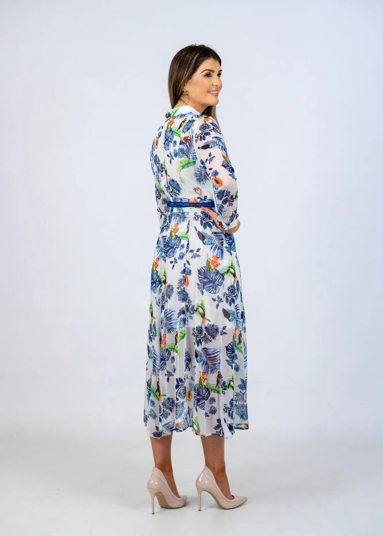 Emily Lovelock White Bird Patterned Dress