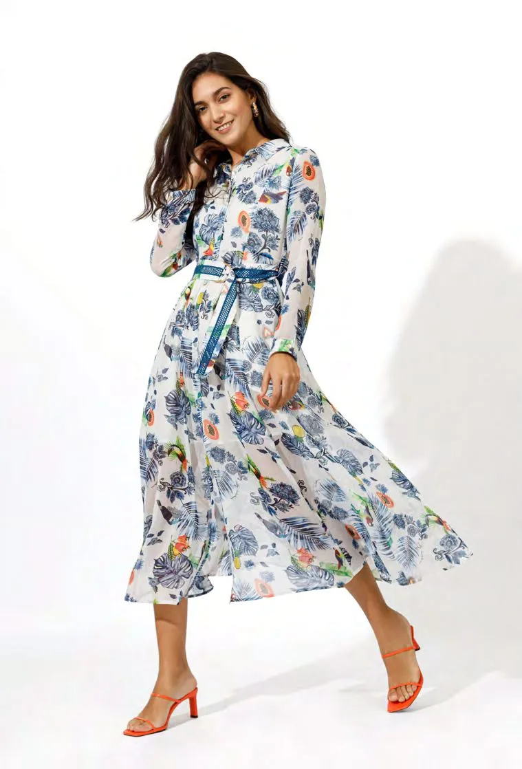 Emily Lovelock White Bird Patterned Dress