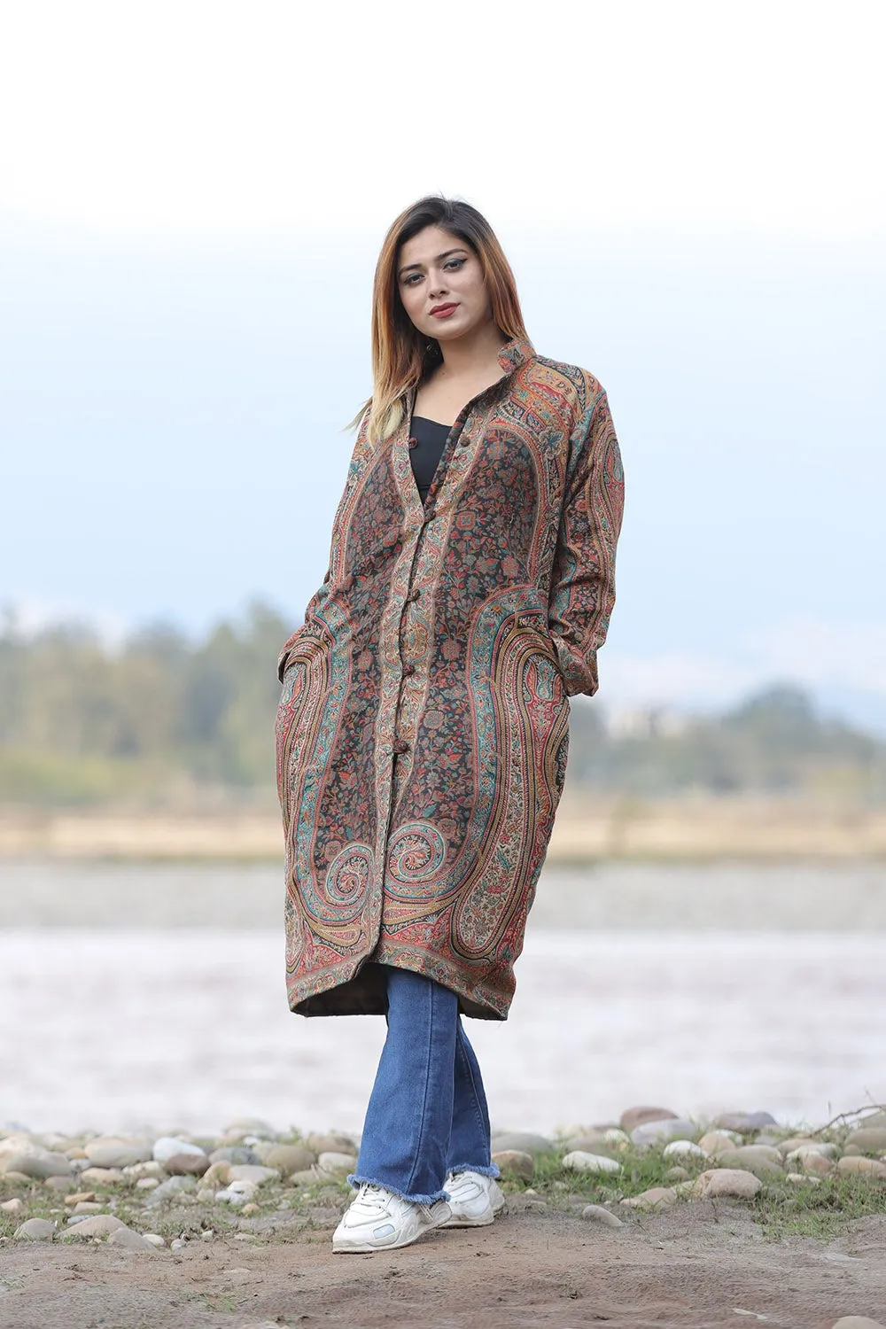 EXTRAORDINARY MULTICOLOURED BLACK Kani Jacket Along With New Designer Jaal Pattern