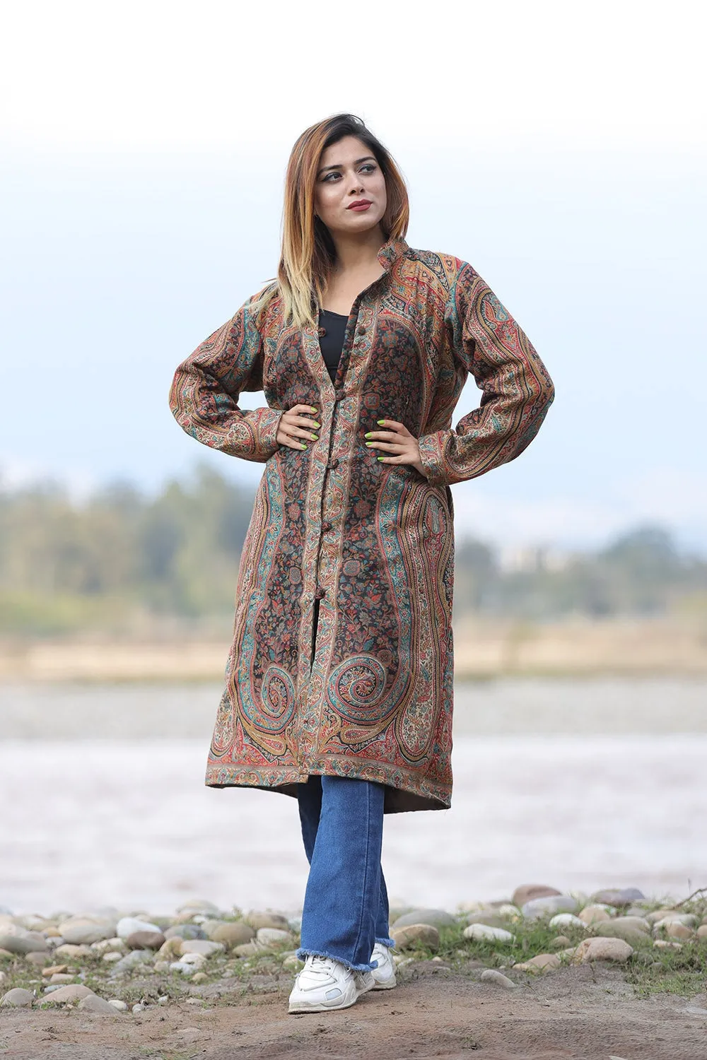 EXTRAORDINARY MULTICOLOURED BLACK Kani Jacket Along With New Designer Jaal Pattern
