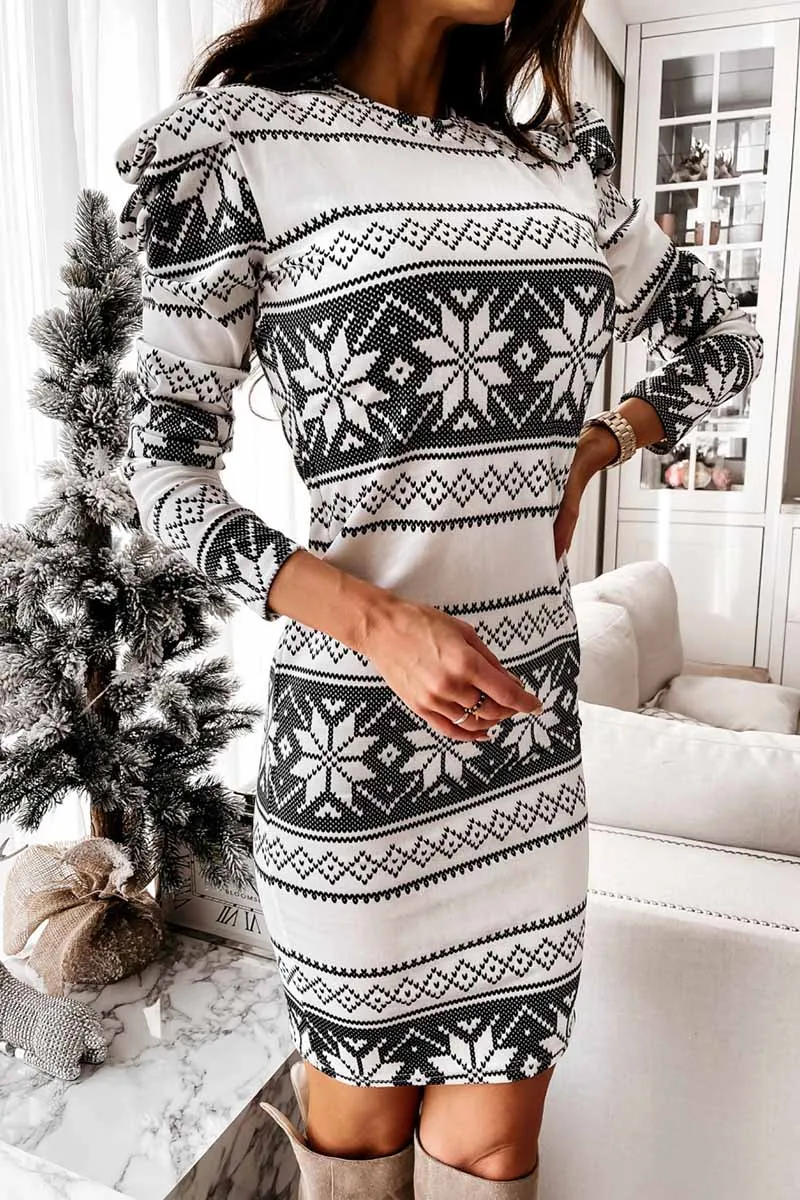 Florcoo Stitching Flower Picture Modern Double V-neck Midi Dress