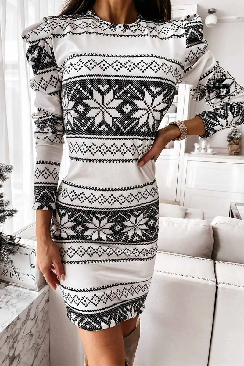 Florcoo Stitching Flower Picture Modern Double V-neck Midi Dress