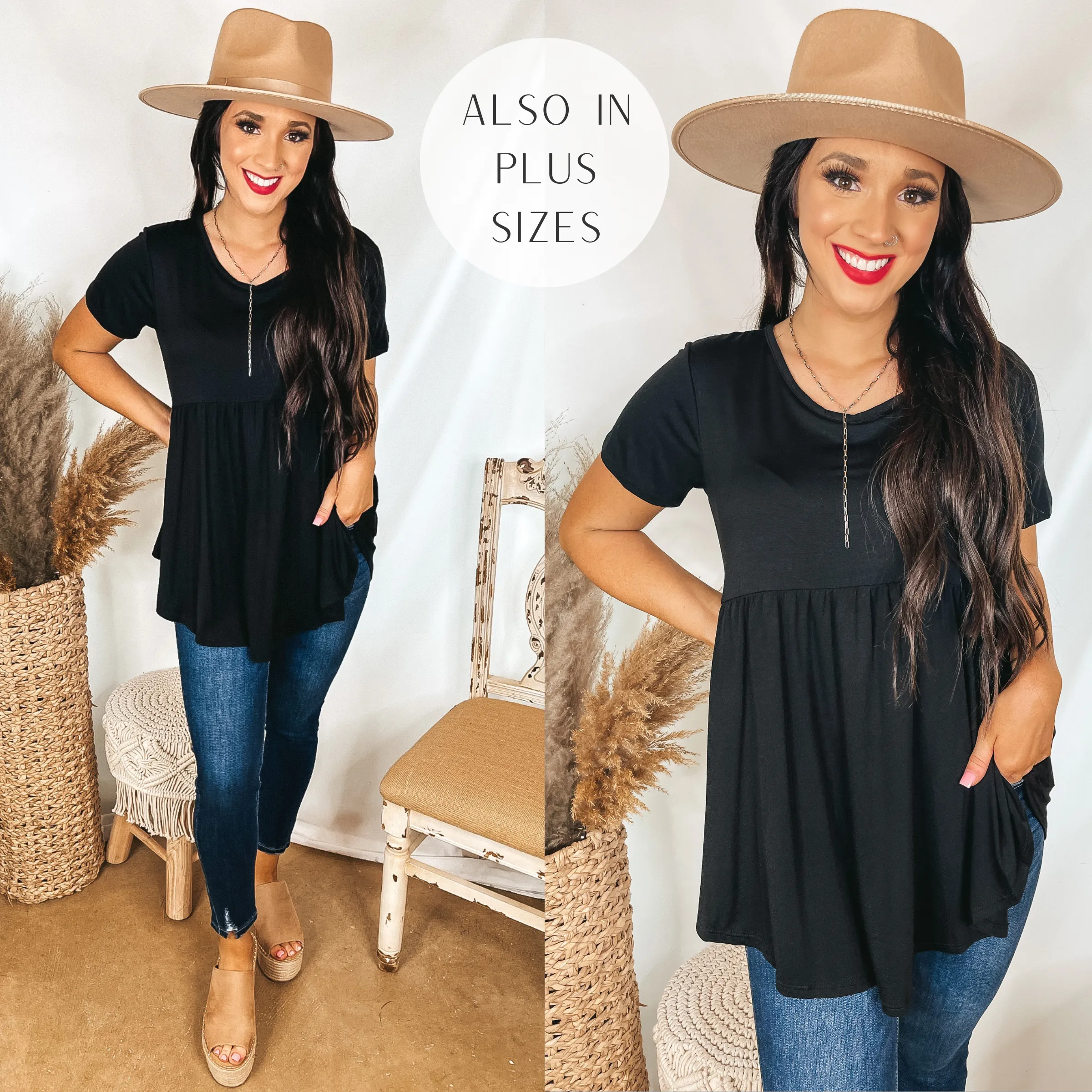 Forever Mine Short Sleeve Babydoll Top in Black
