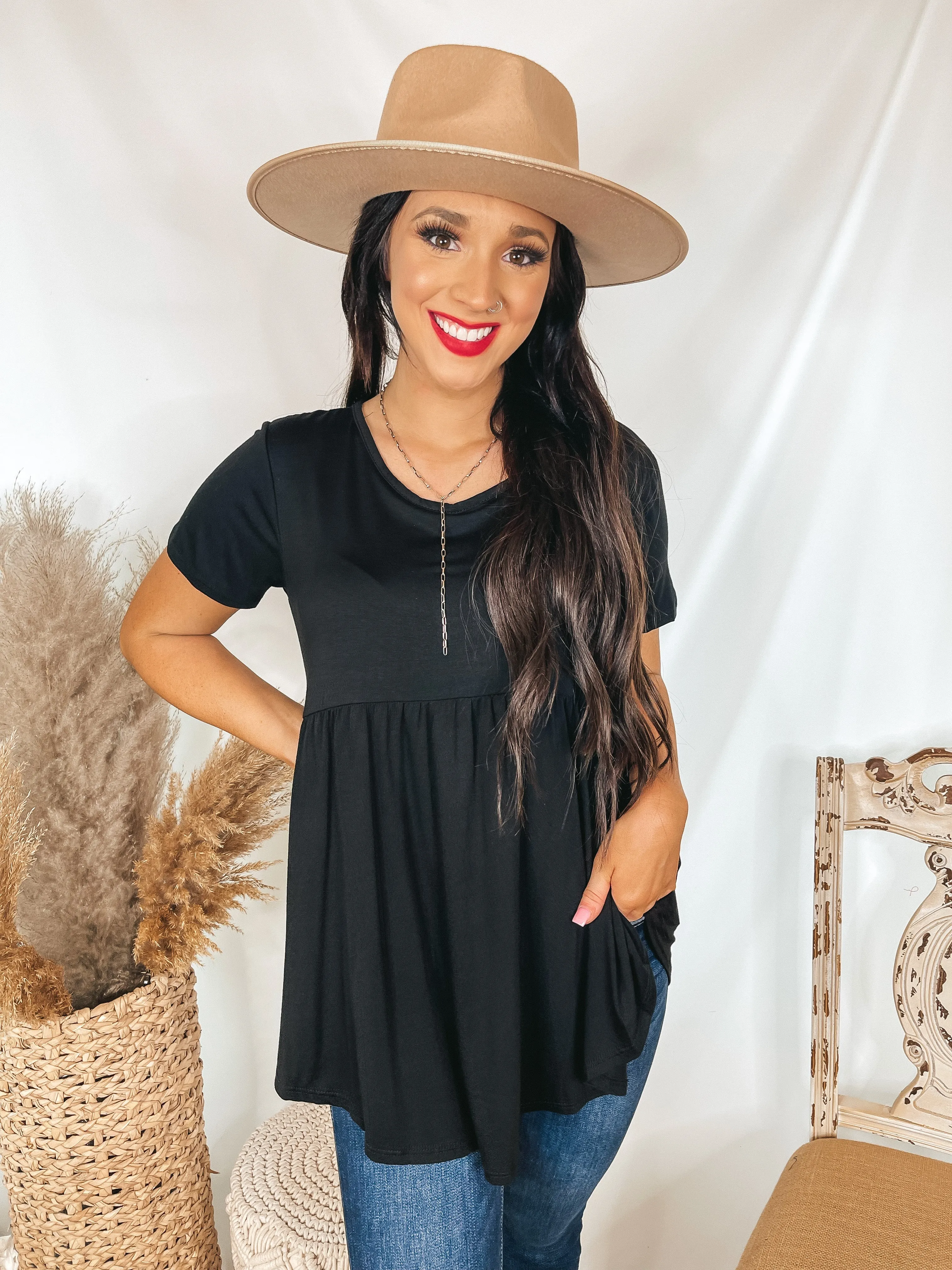 Forever Mine Short Sleeve Babydoll Top in Black