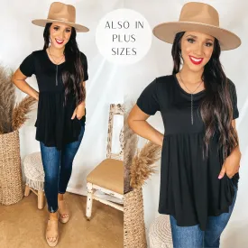 Forever Mine Short Sleeve Babydoll Top in Black