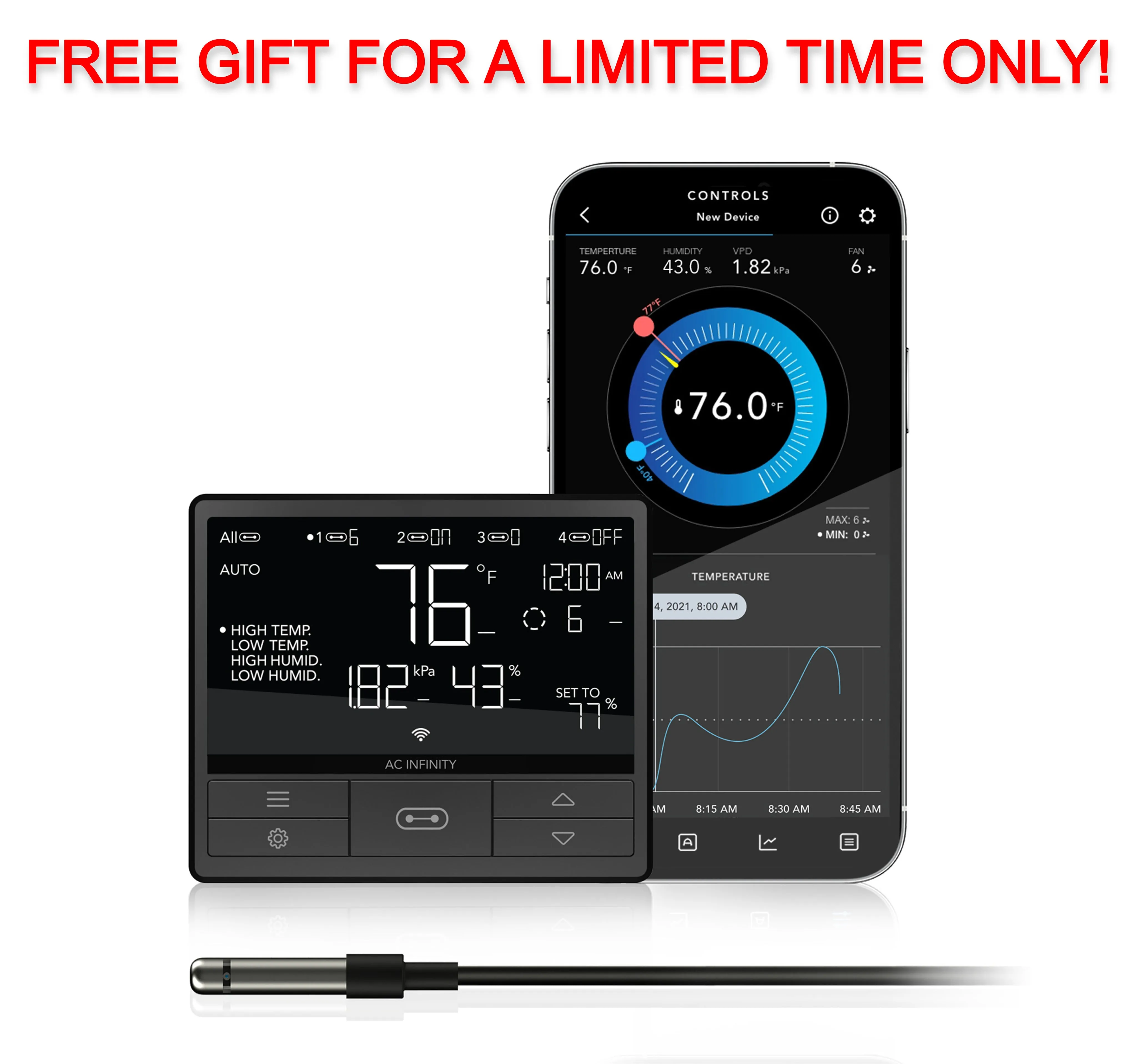 FREE AC Infinity Smart Controller 69 Pro, Independent Programs for Four Devices, Dynamic VPD, Temperature, Humidity, Scheduling, Cycles, Levels Control, Data App, Bluetooth   WiFi ($99 Value)