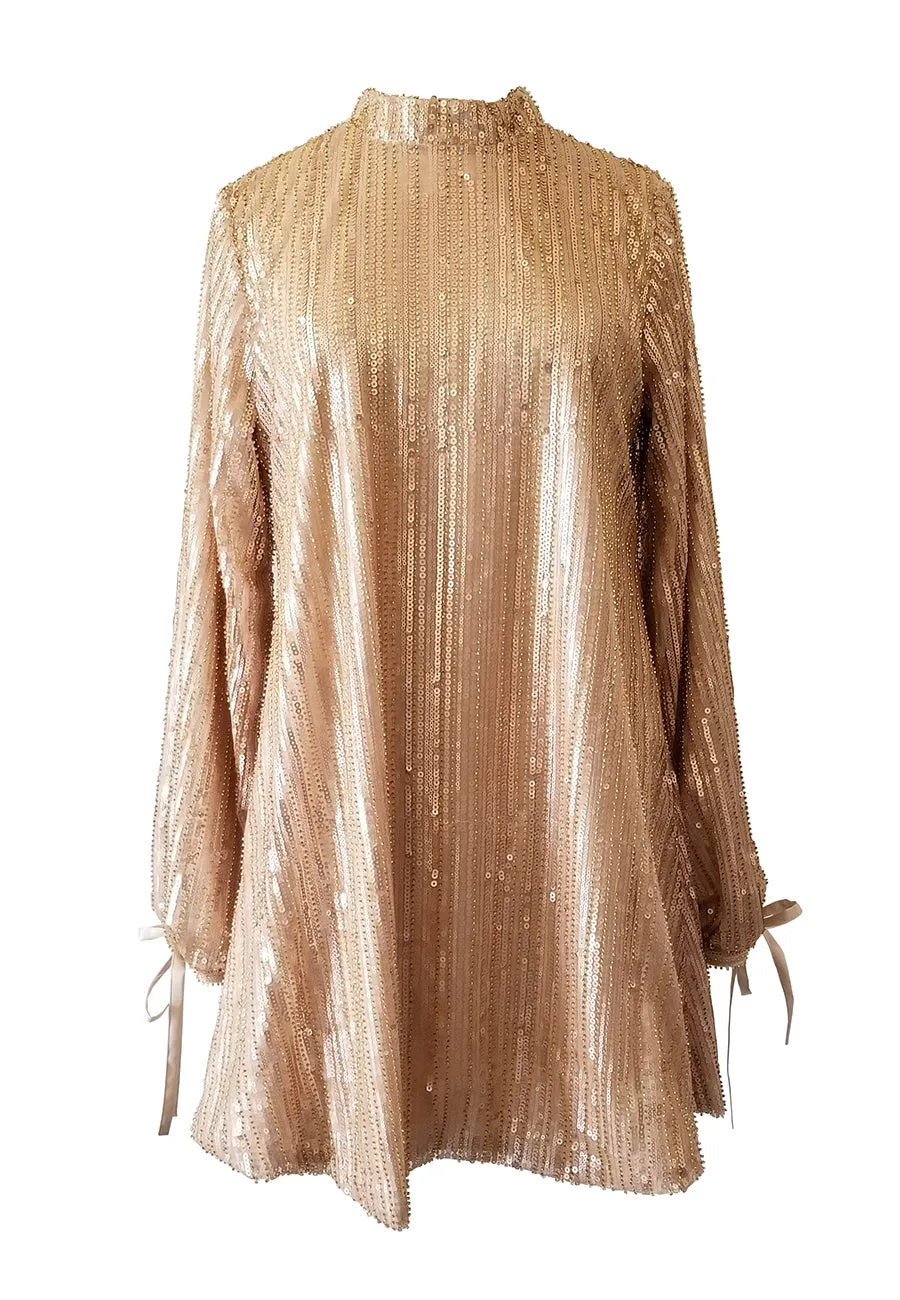 Gold Jenny Sequins Balloon Sleeves Mini Dress (UK 10)