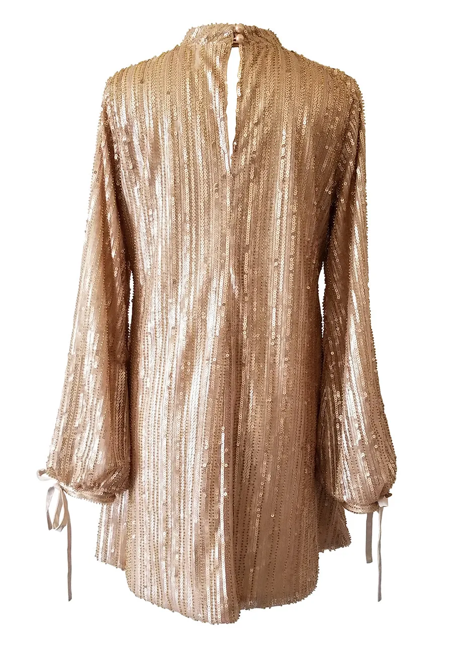 Gold Jenny Sequins Balloon Sleeves Mini Dress (UK 10)