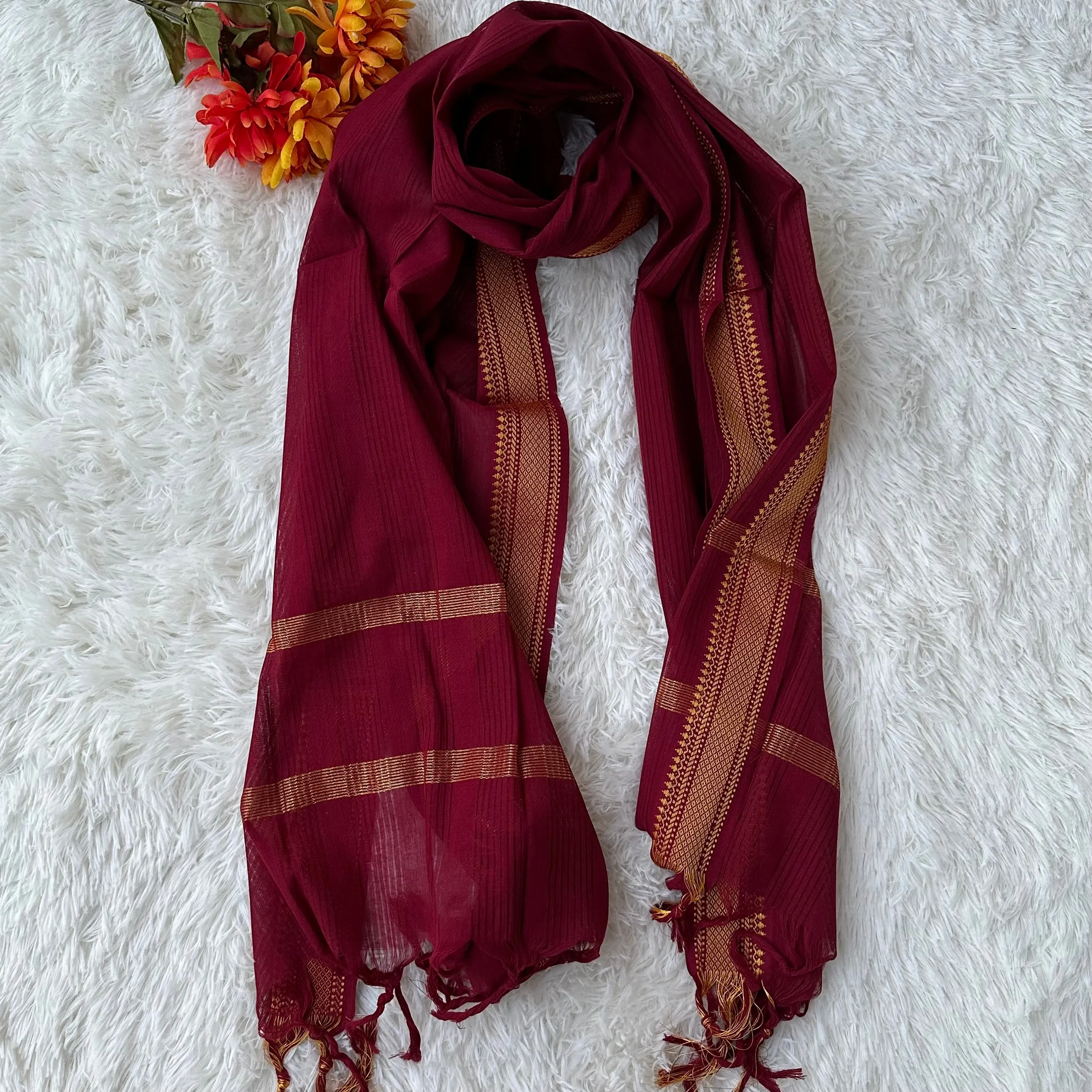 Golden Elegance: Beige & Maroon Handloom Kurta Set
