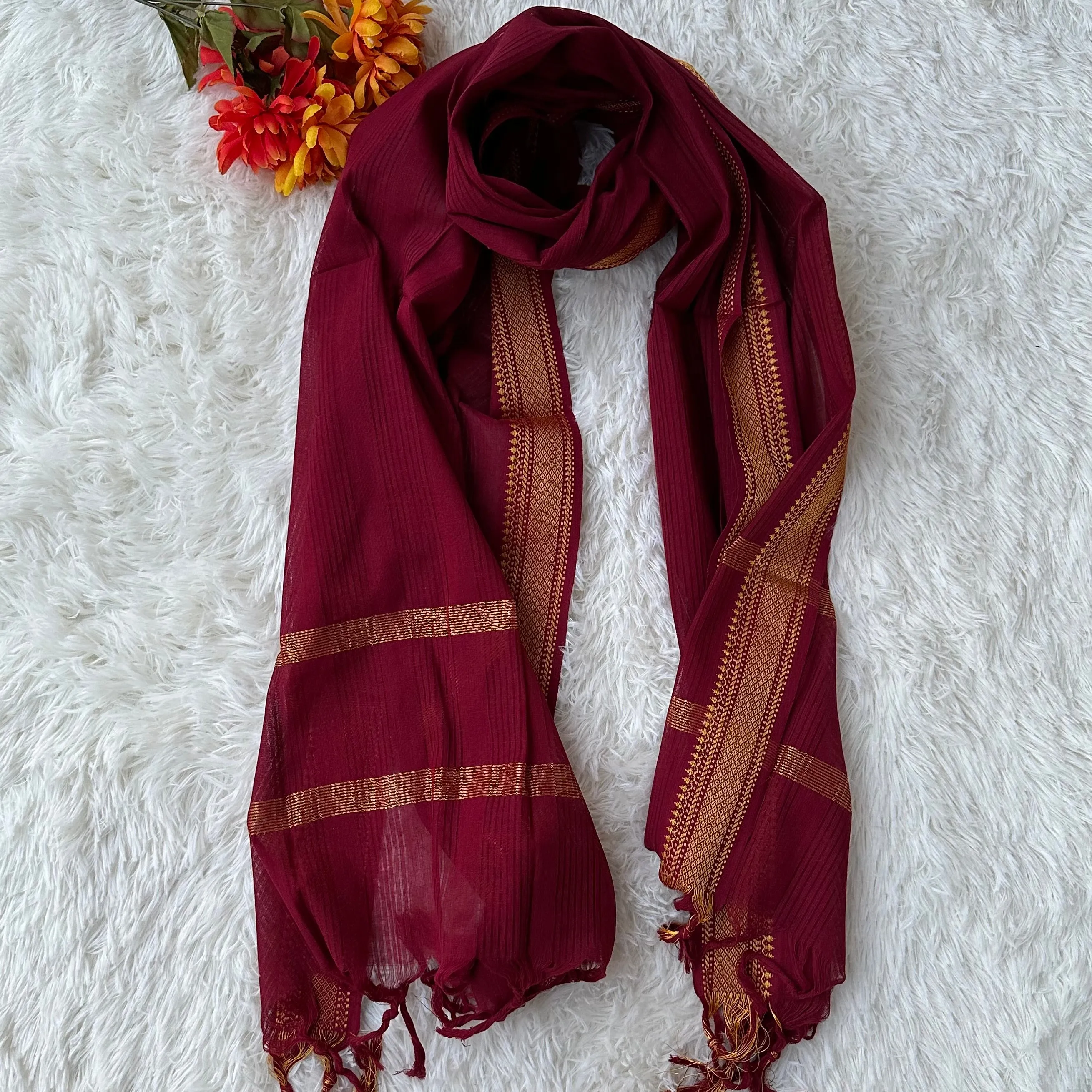 Golden Elegance: Beige & Maroon Handloom Kurta Set