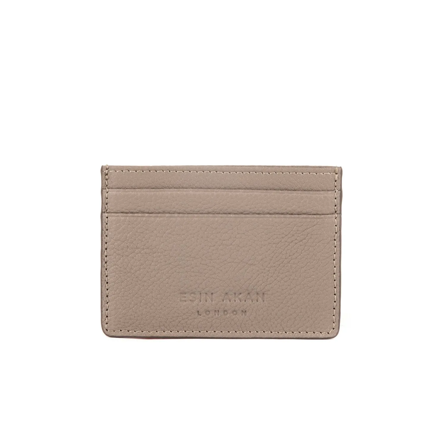 Grace Grainy Leather Card Case, Beige
