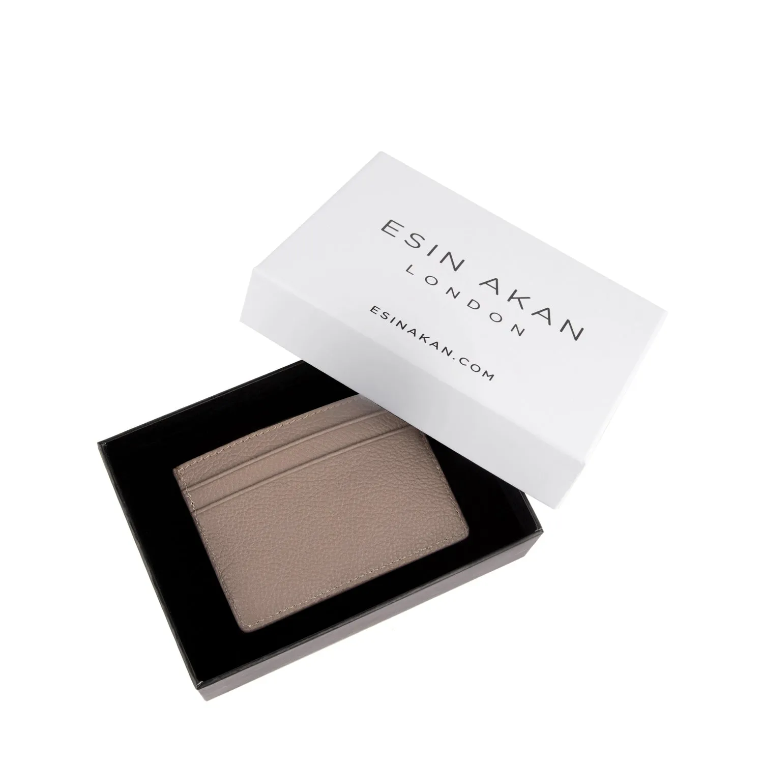 Grace Grainy Leather Card Case, Beige