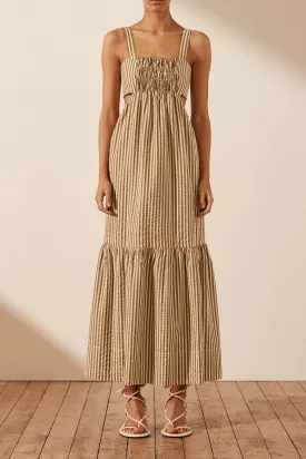 HELE CUT OUT RUCHED MIDI DRESS - COCONUT/WALNUT