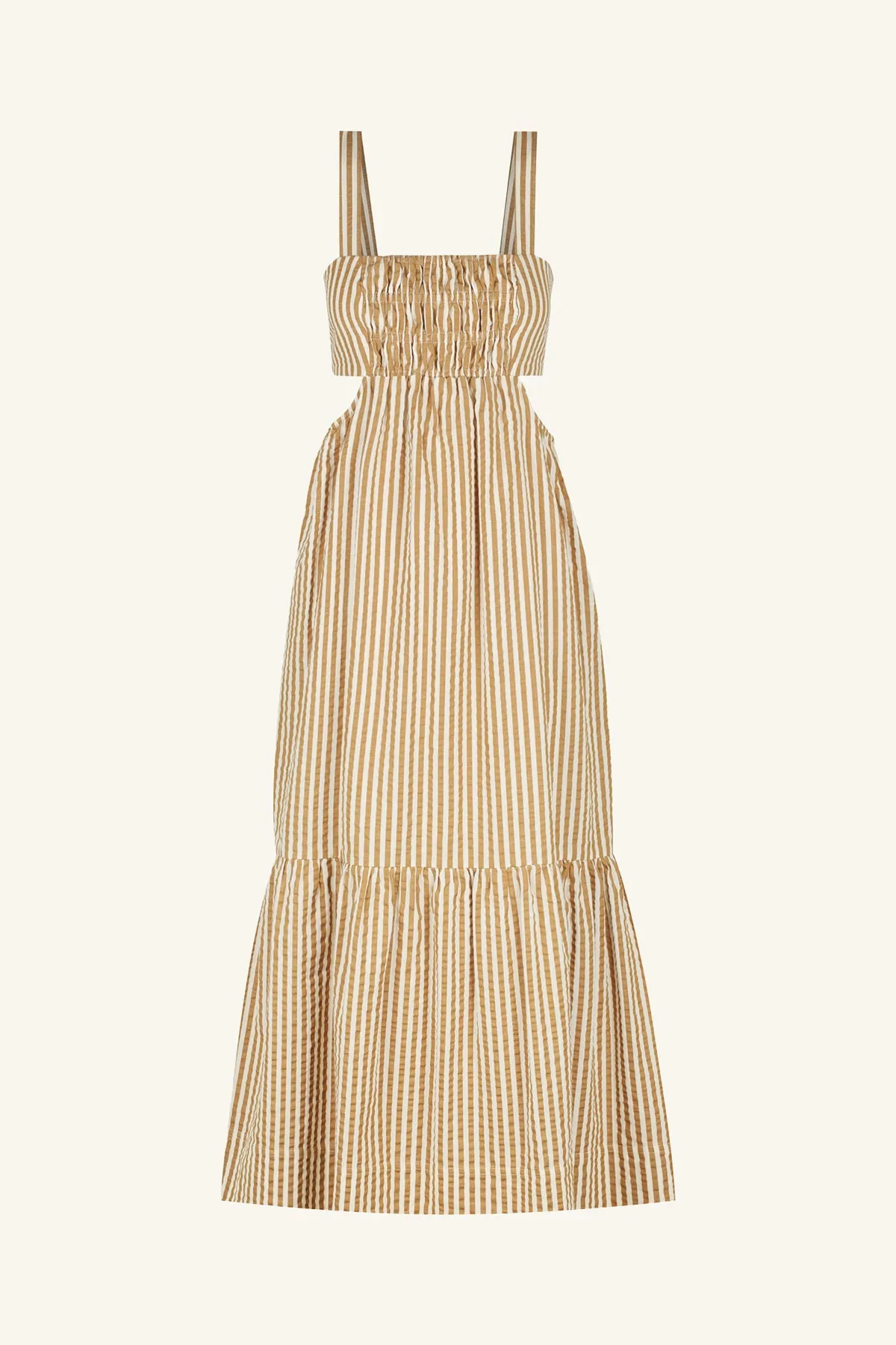 HELE CUT OUT RUCHED MIDI DRESS - COCONUT/WALNUT
