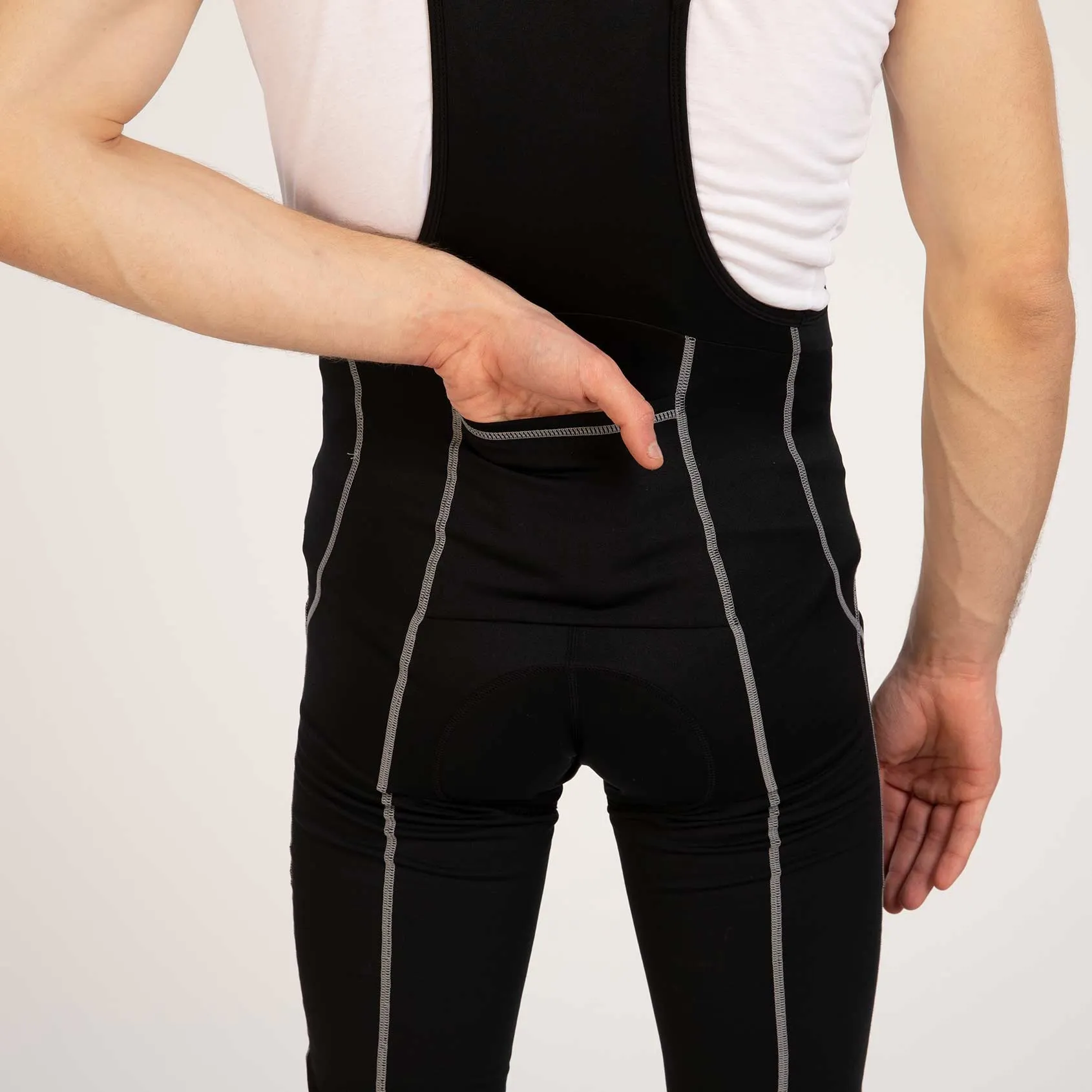 Herren Thermo Fahrradhose Lang Trägerhose Pro Schwarz - Silber