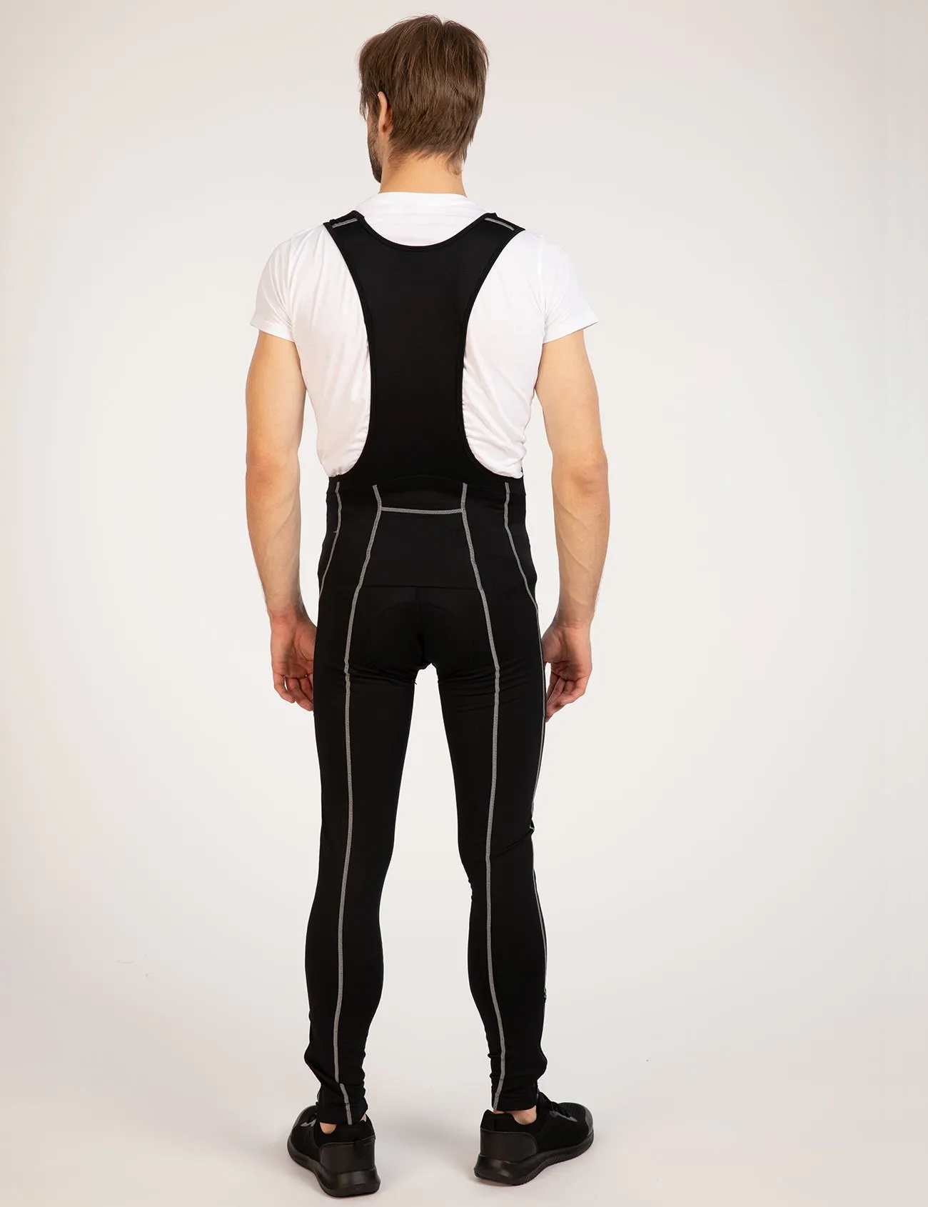 Herren Thermo Fahrradhose Lang Trägerhose Pro Schwarz - Silber