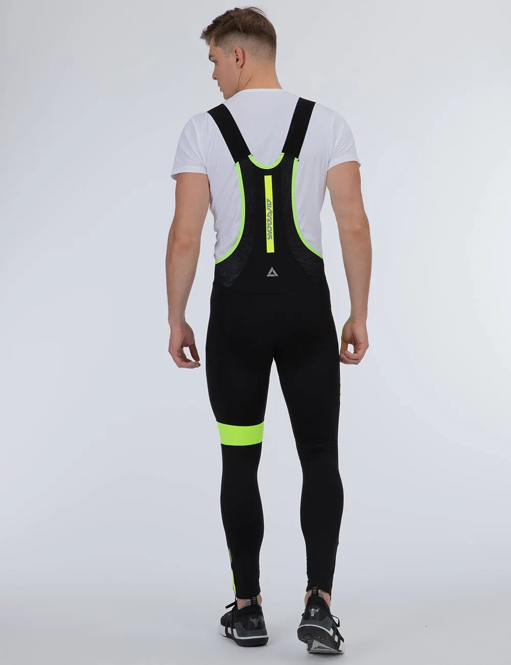 Herren Thermo Fahrradhose Lang Trägerhose Pro Team II  Schwarz-Neon