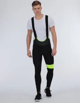 Herren Thermo Fahrradhose Lang Trägerhose Pro Team II  Schwarz-Neon