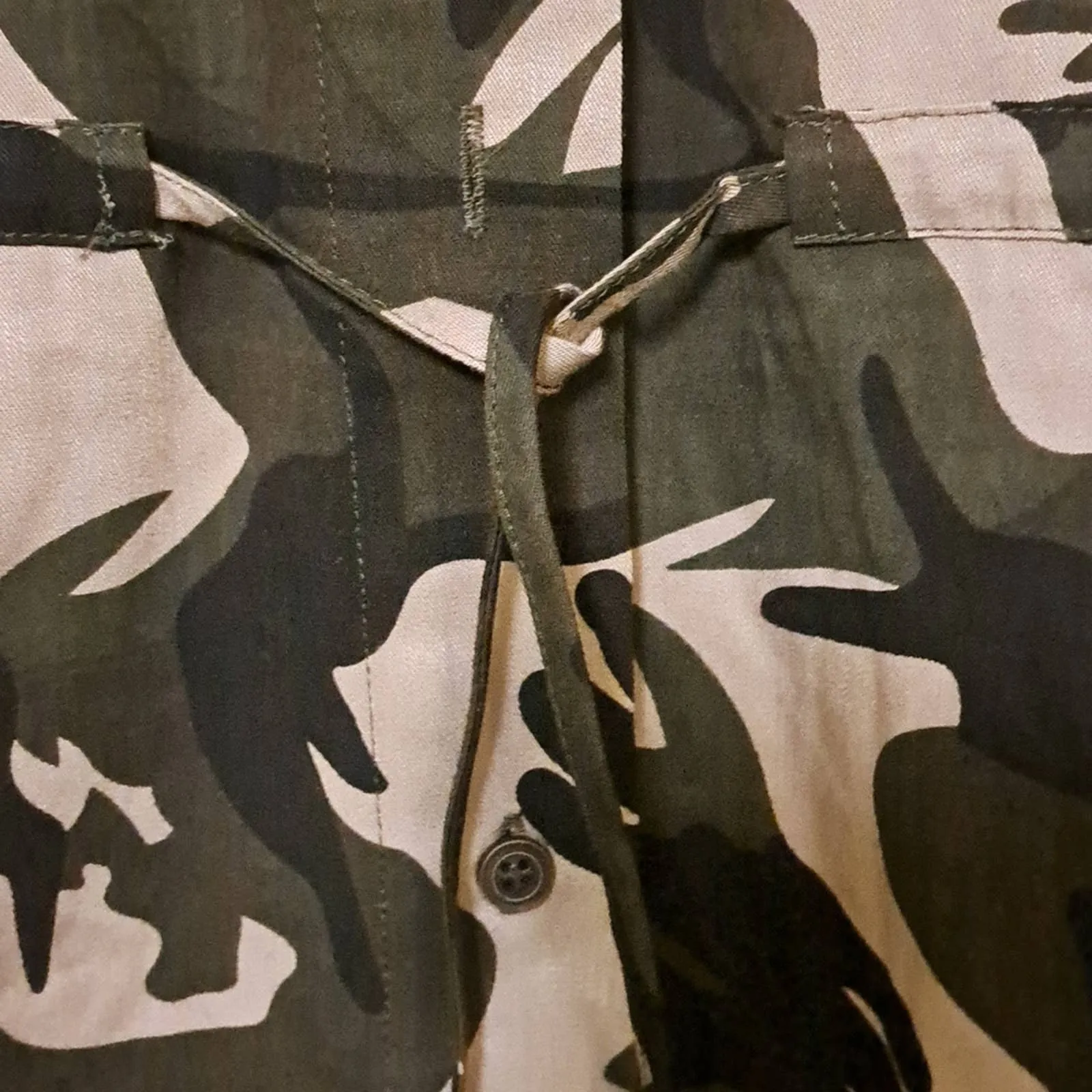 Laura Klein Cotton Embroidered Camo Button Tie Top