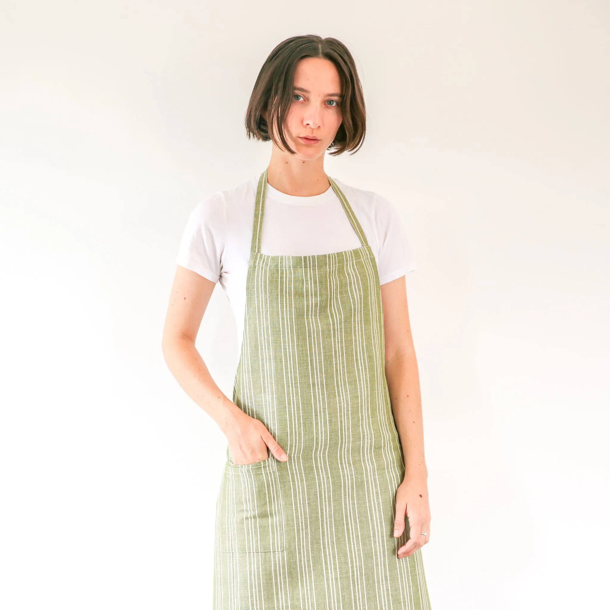 Linen / Cotton Small Ticking Tie Apron