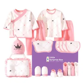 Little Surprise Box 19 Pcs Pink Crown Newborn Baby Girl/ Boy All Season Wear Gift Hamper Box