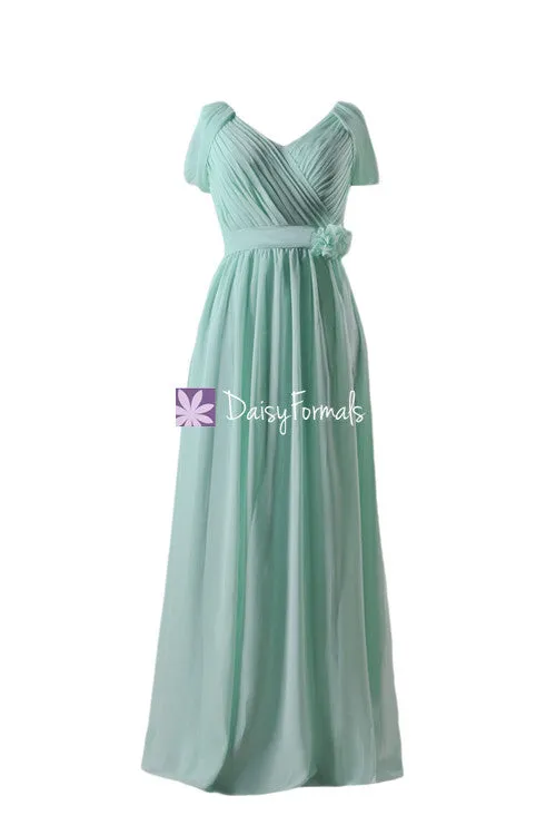 Long Mint Green Chiffon Party Dress V neckline Evening Dress Lady Formal Dress (BM283LA)
