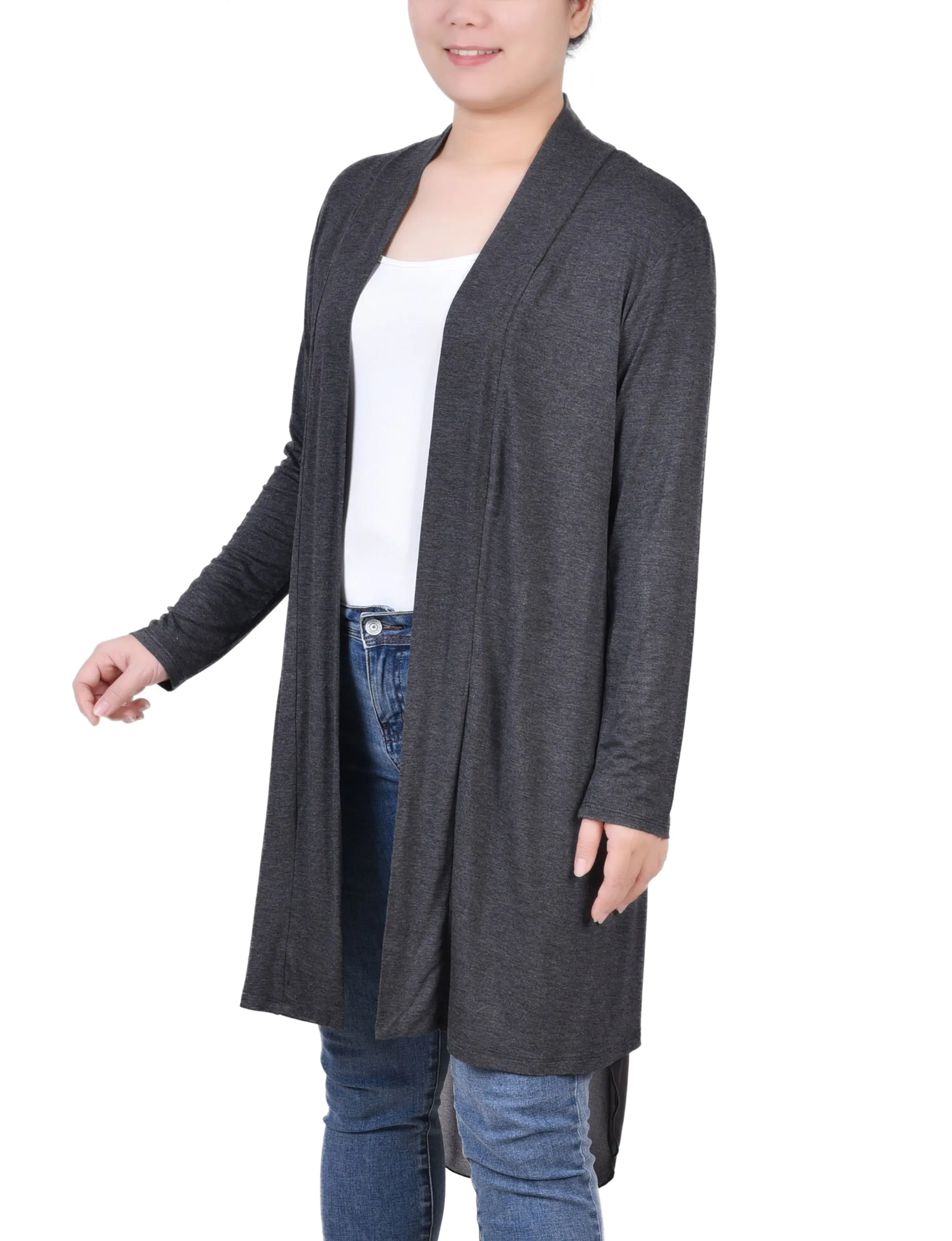 Long Sleeve Knit Cardigan with Chiffon Back